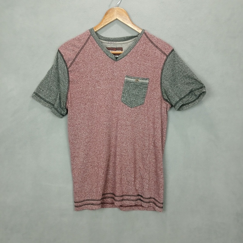 Distortion T Shirt Mens Small Heather Red Cotton Logo V Neck Raglan Sleeve